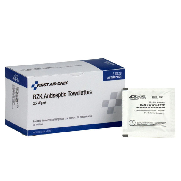 BZK Anticeptic Wipes Germ‑Killing First Aid - 25 per box