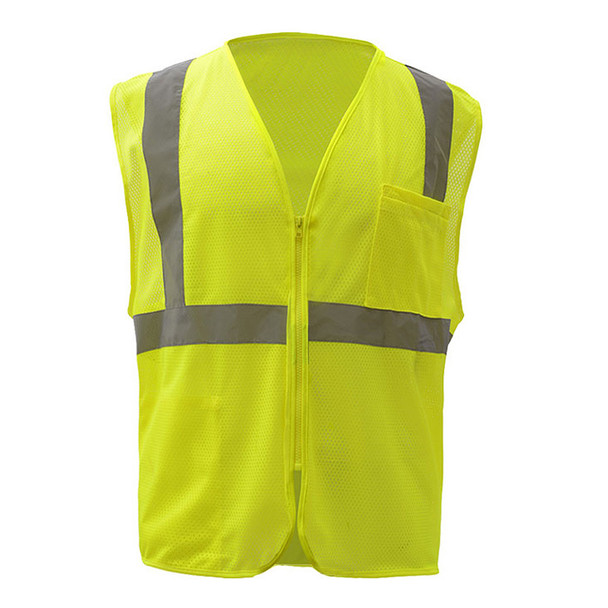 GSS Class 2 Hi Vis Lime Economy Mesh Vest Zipper 1001 Front