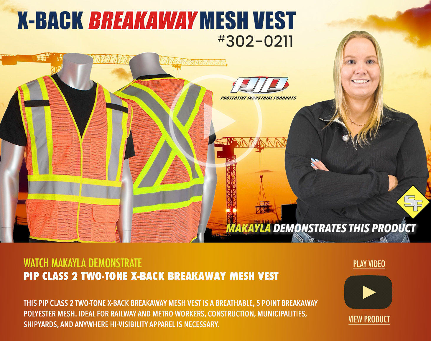 PIP Class 2 Two-Tone X-Back Breakaway Mesh Vest