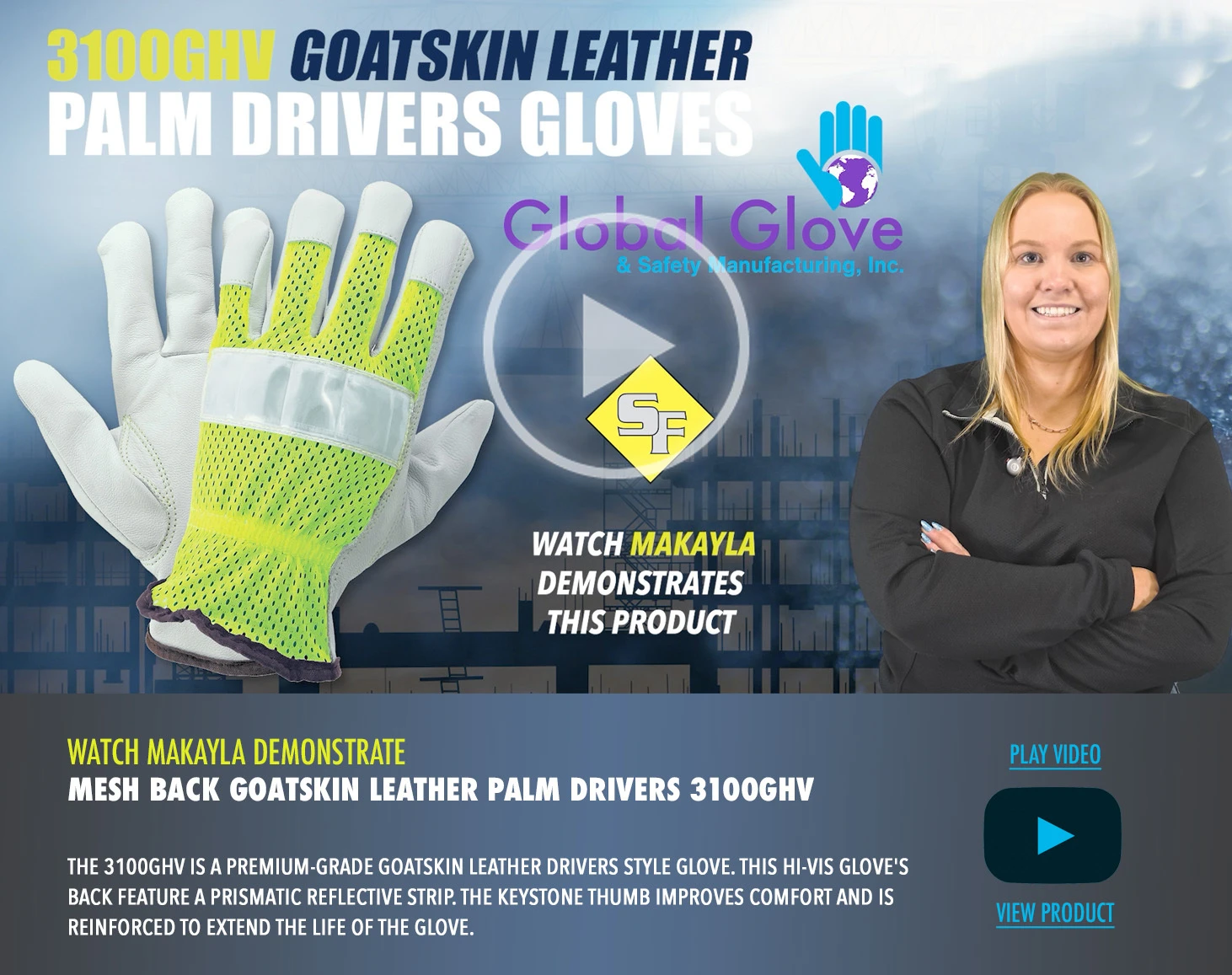 High-Visibility Mesh Back Premium Goatskin Leather Palm Drivers Style Gloves