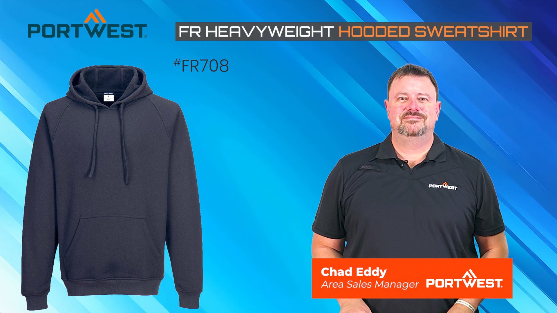 Chad features the PortWest FR Heavyweight Hooded Sweatshirt Navy FR708