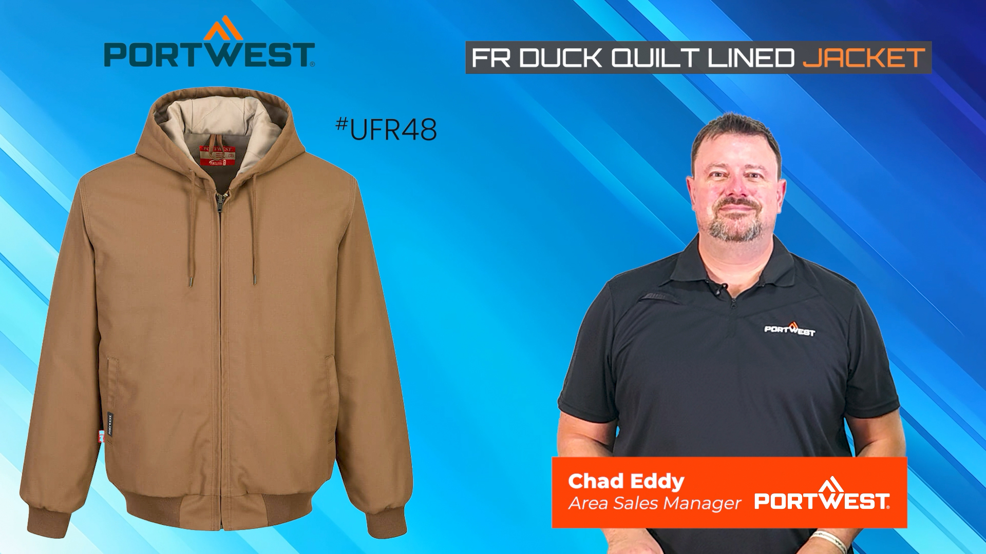Chad features the PortWest FR Duck Quilt Lined Jacket UFR48