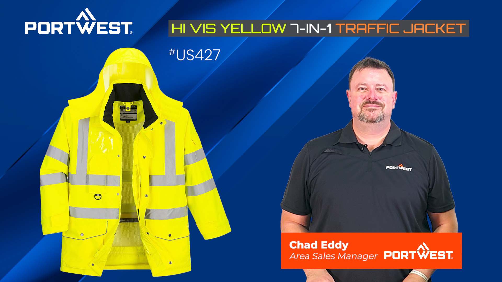 Chad features the PortWest Class 3 Hi Vis Yellow 7-in-1 Traffic Jacket US427