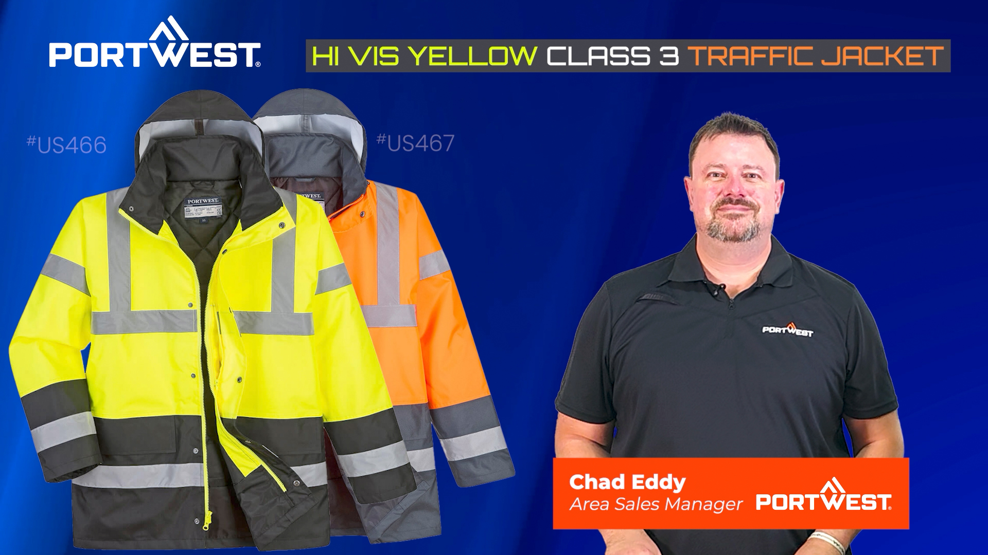 Chad features the PortWest Class 3 Hi Vis Traffic Jacket US466