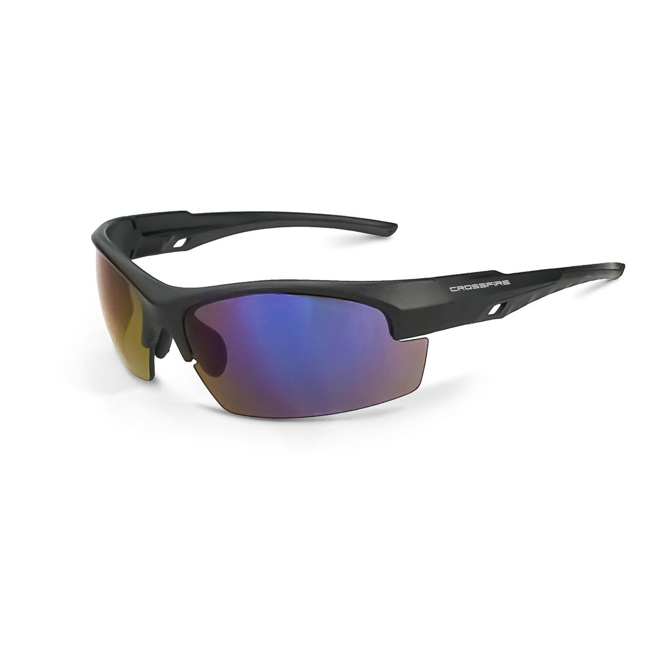 Crossfire 40228 Crucible Black Matte/Blue Mirror Safety Glasses