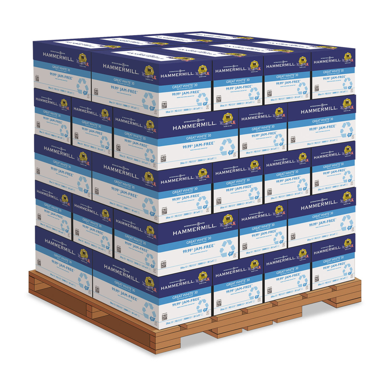 Hammermill Great White, 30% Recycled Printer Paper, Letter, 20lb,  92-Bright, 10 Reams of 500 sheets