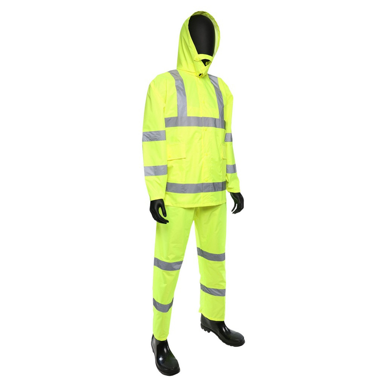 West Chester Protective Gear 4033 3pc Hi-Vis Rain Suit Lime Green ANSI  Class
