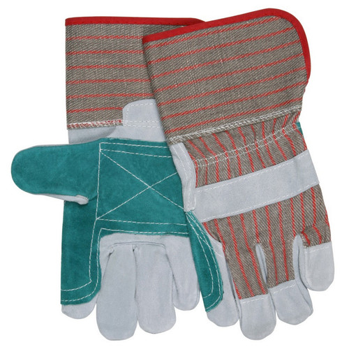 MCR Safety 1201DP Double Leather Palm, 3.5" Rubberized Safety Cuff, Ladies Economy Leather Palm, Striped Fabric