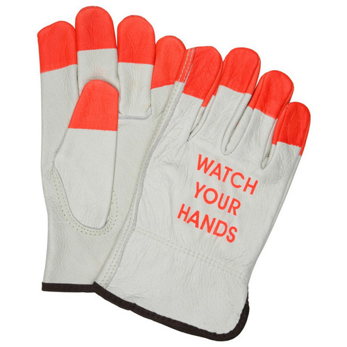 MCR Safety 3215PIS Drivers glove, Economy Grade Unlined Grain Cow Leather, Keystone Thumb, Watch Your Hands Logo