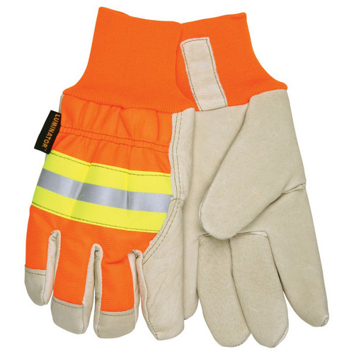 MCR Safety 3440 Luminator, Thermosock Lined Pigskin, Hi-Visibility Back with reflective stripe