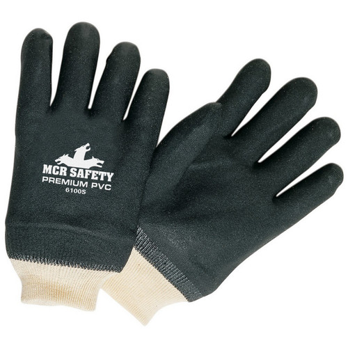 MCR Safety 6100S Double Dip Sandy Black Premium PVC, Interlock Lined, Actifresh Treated, Knit Wrist