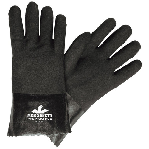 MCR Safety 6212SJ Double Dip Sandy Black PVC, 12" Premium, Jersey Lined, Guanlet Cuff, ActiFresh