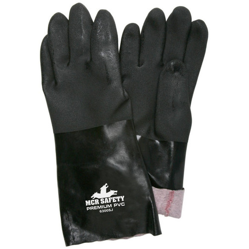 MCR Safety 6300SJ Double Dip Sandy Black PVC, 14" Premium, Jersey Lined, Guantlet Cuff, ActiFresh