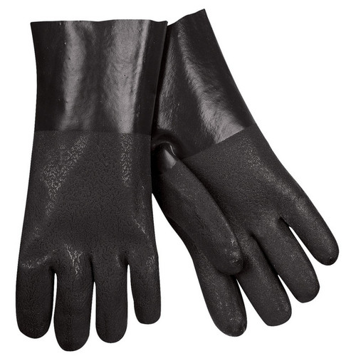 MCR Safety 6512SJ Double Dip Sandy Black PVC, 12" Industry Standard, Jersey Lined, Guantlet Cuff