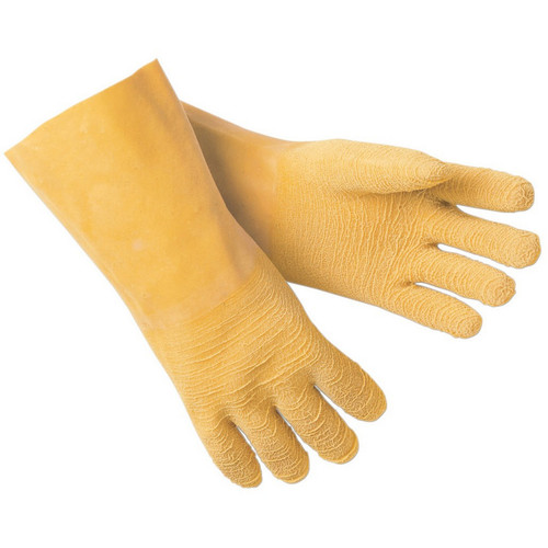 MCR Safety 6845S Rubber Coated Gloves with Interlock Lining, 12" Length, Gauntlet Cuff