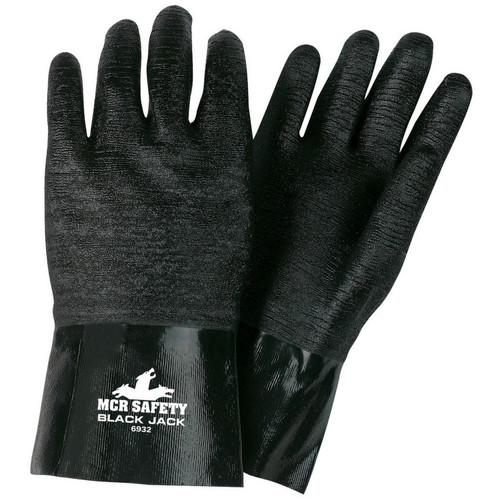 MCR Safety 6932 Black Jack 12" Multi-Dipped Neoprene, Interlock Liner, Etched Rough Finish
