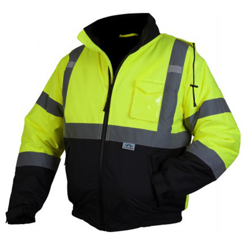 Pyramex Safety RJ3210 Winter Wear - Hi-Vis Lime Bomber Jacket with Quilted Lining ANSI Type R Class 3