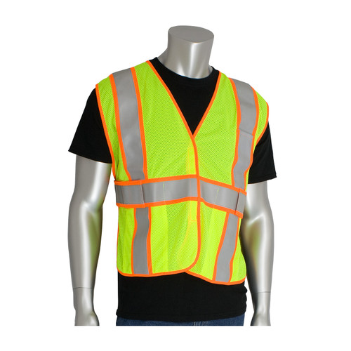 PIP 305-USV5FR ANSI Type R Class 2 Two-Tone Expandable FR Treated Mesh Vest Hi-Vis Yellow
