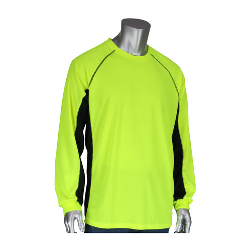 PIP 310-1150B Non-ANSI Long Sleeve T-Shirt with 50+ UPF Sun Protection, Insect Repellent Treatment and Black Trim Hi-Vis Yellow