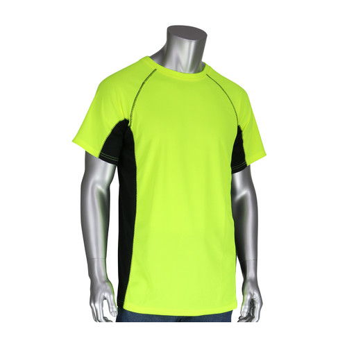 PIP 310-950B Non-ANSI Short Sleeve T-Shirt with 50+ UPF Sun Protection, Insect Repellent Treatment and Black Trim Hi-Vis Yellow