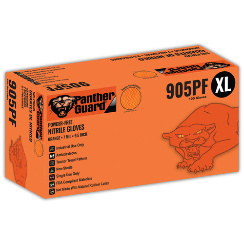 Global Glove 905PF - Panther-Guard High-Visibility Orange Powder-Free Nitrile Disposable Gloves