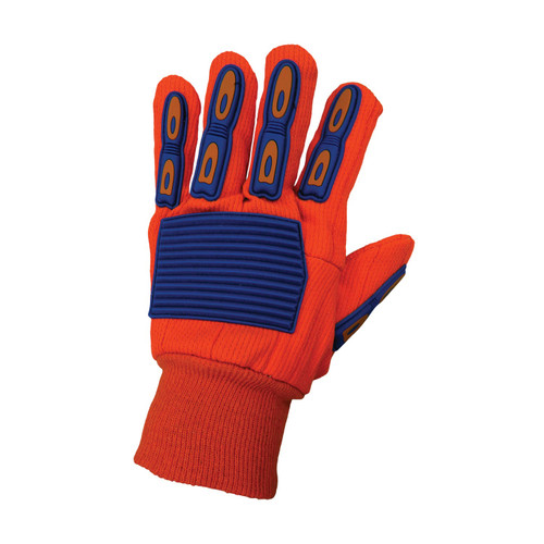 Global Glove C18OCPB - Corded Orange Cotton Gloves with TPU Impact Protection