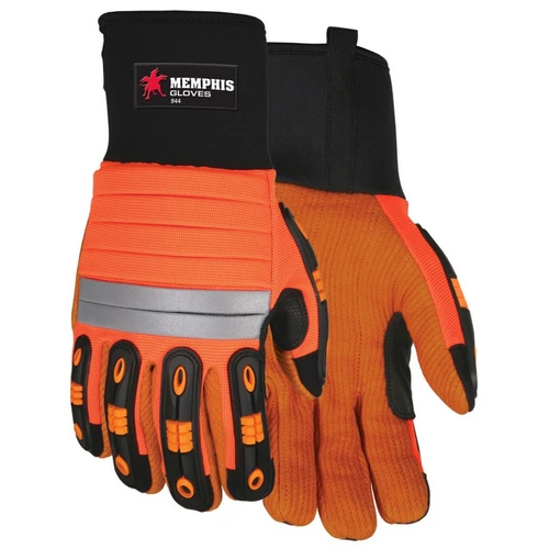 MCR Safety 944M Memphis Multi-Task Hi-Vis Orange, corded palm, TPR finger protection, padded back, reflective