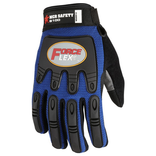 MCR Safety B100M Forceflex Multi-Task, black rough grip palm pad, mesh fabric back, molded TPR padded back