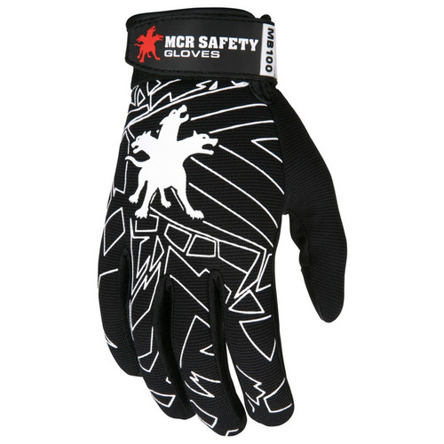 MCR Safety MB100M MCR Safety Multi-Task, Black synthetic leather palm & fingers, hook & loop closure, black back