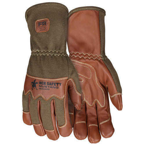 MCR Safety MU3624GM "Mustang Utility" Driver, Grain Goat Double Palm unlined, Kevlar Sewn, Wing Thumb, Gauntlet cuff