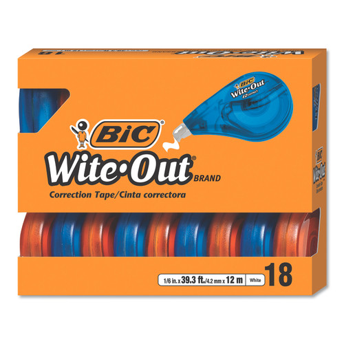 BIC BICWOTAP18 Wite-Out EZ Correct Correction Tape, Non-Refillable, 1/6" x 472", 18/Pack