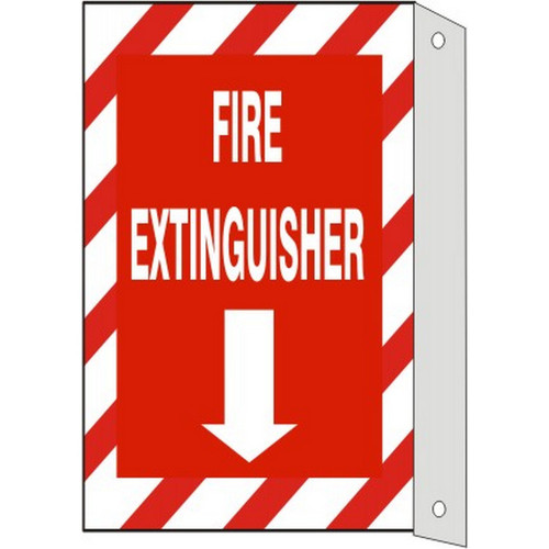 Safehouse Signs FL-262923 Fire Extinguisher  Down Arrow  Red/Wht Stripe Border With Flange, 10X7, Plastic (.040)