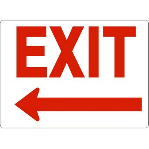 Safehouse Signs G-169433 Exit Sign With Left Arrow- Red On White, 10X14, Plastic (.040)