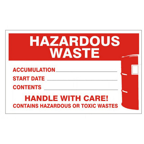 Safehouse Signs HW-99124 Hazardous Waste Accumulation Start Date Contents Handle With Care!, 4X6, Adhesive Vinyl