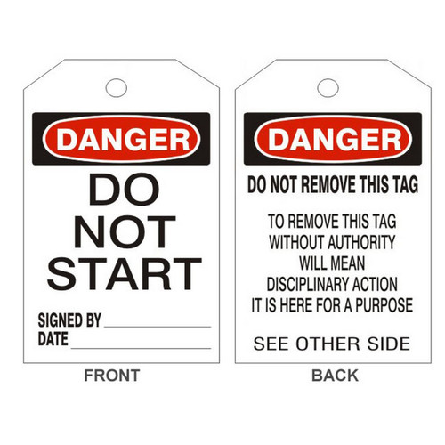 Safehouse Signs LT-111-2 Danger Do Not Start Tags - Back 2, 6X3, Laminated Tag Board