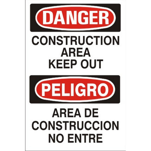 Safehouse Signs M-070233 Construction Area Keep Out Peligro Área De Construcción No Entre, 10X14, Plastic (.040)