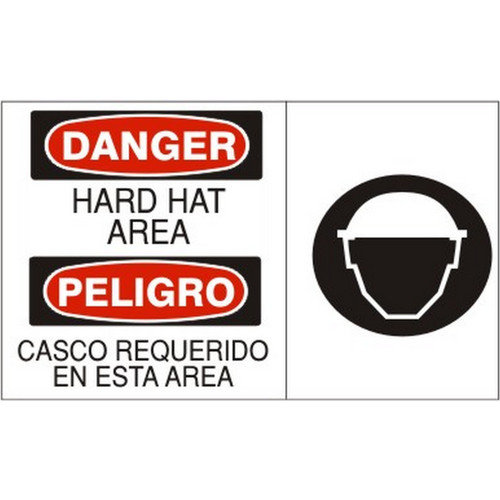 Safehouse Signs M-990533 Hard Hat Area  Peligro Casco Requerido En Esta Area W - Danger Sign, 10X14, Plastic (.040)