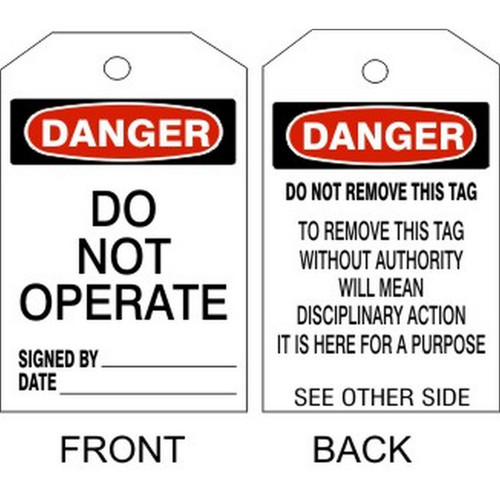 Safehouse Signs TB-108-2 Danger Do Not Operate Tags - Back 2, 6X3, Tagboard