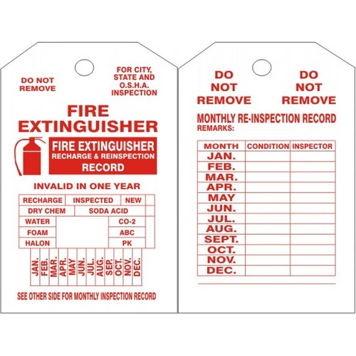 Safehouse Signs TB-205 Fire Extinguisher Tags, 6X3, Tagboard