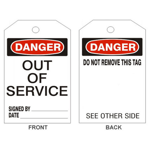 Safehouse Signs VT-121-1 Danger Out Of Service Tags - Back 1, 6X3, Rigid Vinyl