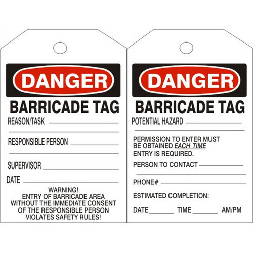 Safehouse Signs VT-182 Danger Barricade Tags, 6X3, Rigid Vinyl