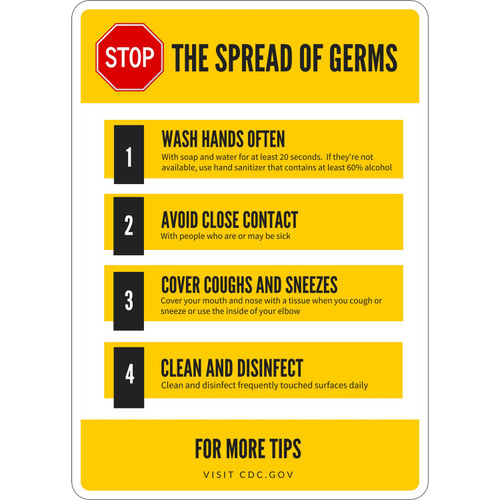 Safehouse Signs GV-22233 Plastic, 10X14, Stop The Spread Of Germs - Germ And Virus Prevention Sign