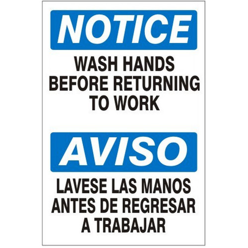 Safehouse Signs M-001933 Plastic, 10X14, Wash Hands Before Returning To Work Aviso Lavese Las Manos  Notice Sign