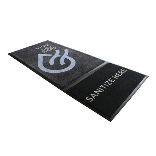 M+A Matting 8353037160 Step Well Sanitizing Mat, Wipe And Dry Here, Blue/Black, 3'X7'