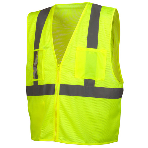 Pyramex Safety RVZ2110CP Type R Class 2 Economy Vest With Clear Pocket, Lime