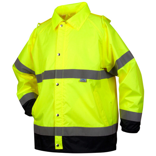 Pyramex Safety RRWJ3110 Premium Hi-Vis Rainwear Jacket, Hi-Vis Lime ANSI Type R Class 3
