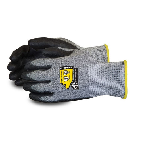 Superior Glove S13TAGPUE TenActiv Glove, High Performance Fibers, Black Polyurethane Palm Coated, ANSI Cut Level A2
