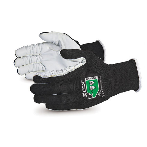 Superior Glove S13KBGLP Emerald CX Glove, Black 13ga Nylon/Stainless Steel, Grain Leather Palm, Kevlar Sewn, ANSI A3 Cut