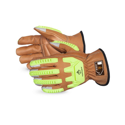 Superior Glove 378CKGVB Endura Glove, Oilbloc Cowgrain Drivers, Blended Kevlar Lined, Hi-Viz TPR Back, ANSI Cut Level A4