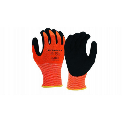 Pyramex Safety GL608C Sandy Nitrile Hi-Vis Orange 13 Gauge A6 Cut Resistant Glove